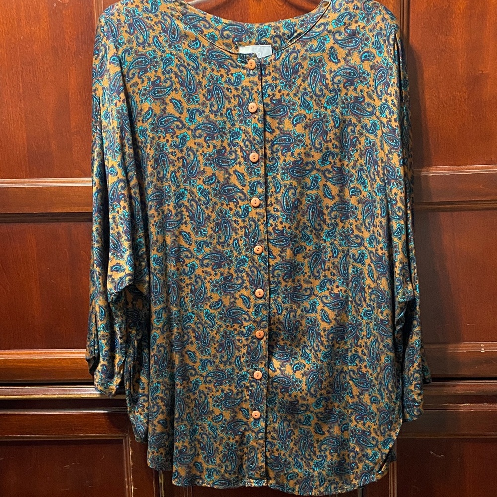 JP Collections vintage Paisley Button-Up Women's plus size 26/28 top